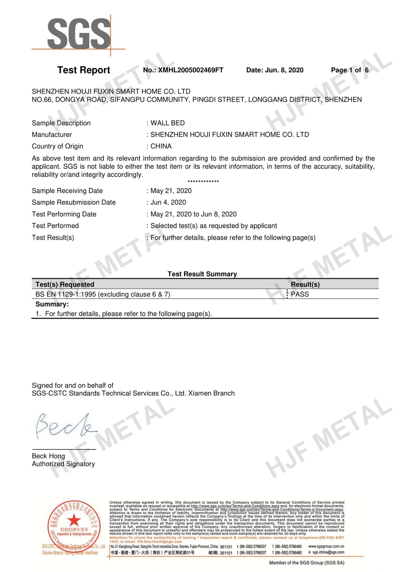 Informe de ensayo SGS EN 1129